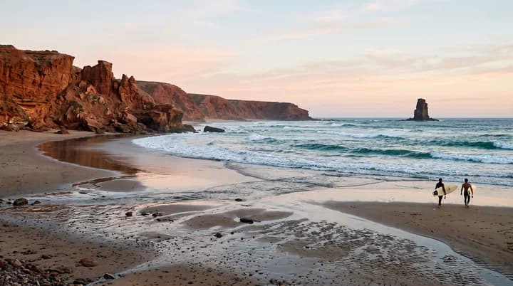 AI-generated creative concept: Where the tide slows down. Imagined people and setting; not a real client session or verified location.