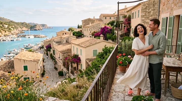 AI-generated creative concept: A little Mediterranean romance. Imagined people and setting; not a real client session or verified location.